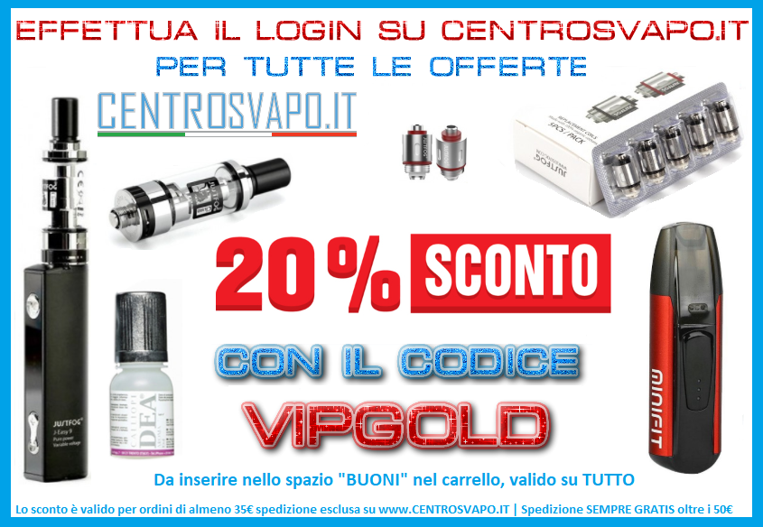 Sigaretta elettronica in sconto con codice 20% e spedizione gratuita -  Novità, promo ed offerte 